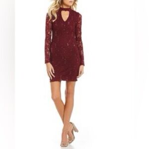BY&BY Lace Long Sleeve Mini Homecoming Dress